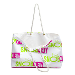 SnobCiety Repeat Weekender Bag | White & Pink
